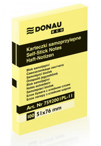 Notes samoprzylepny Donau 51x76 eco żółty